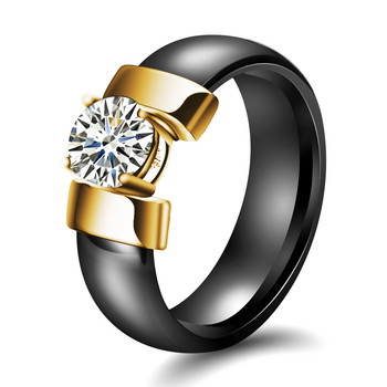 Λευκά μαύρα κεραμικά δαχτυλίδια 6mm Plus κυβικά ζιρκονία για γυναίκες Χρυσό χρώμα από ανοξείδωτο ατσάλι Γυναικεία δαχτυλίδι αρραβώνων