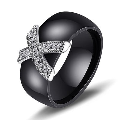 Inele din ceramică, alb, negru, 6 mm, plus zirconiu cubic, pentru femei, de culoare aurie, din oțel inoxidabil, bijuterii de logodnă pentru femei.