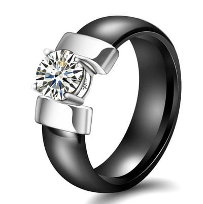 Inele din ceramică, alb, negru, 6 mm, plus zirconiu cubic, pentru femei, de culoare aurie, din oțel inoxidabil, bijuterii de logodnă pentru femei.