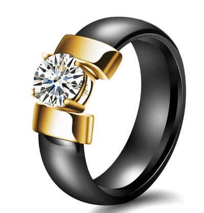 Inele din ceramică, alb, negru, 6 mm, plus zirconiu cubic, pentru femei, de culoare aurie, din oțel inoxidabil, bijuterii de logodnă pentru femei.