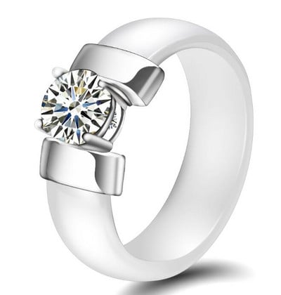 Inele din ceramică, alb, negru, 6 mm, plus zirconiu cubic, pentru femei, de culoare aurie, din oțel inoxidabil, bijuterii de logodnă pentru femei.