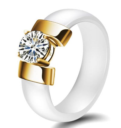 Inele din ceramică, alb, negru, 6 mm, plus zirconiu cubic, pentru femei, de culoare aurie, din oțel inoxidabil, bijuterii de logodnă pentru femei.
