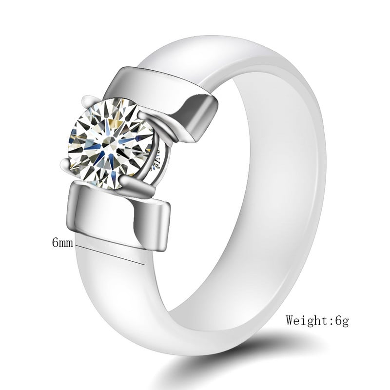 Inele din ceramică, alb, negru, 6 mm, plus zirconiu cubic, pentru femei, de culoare aurie, din oțel inoxidabil, bijuterii de logodnă pentru femei.
