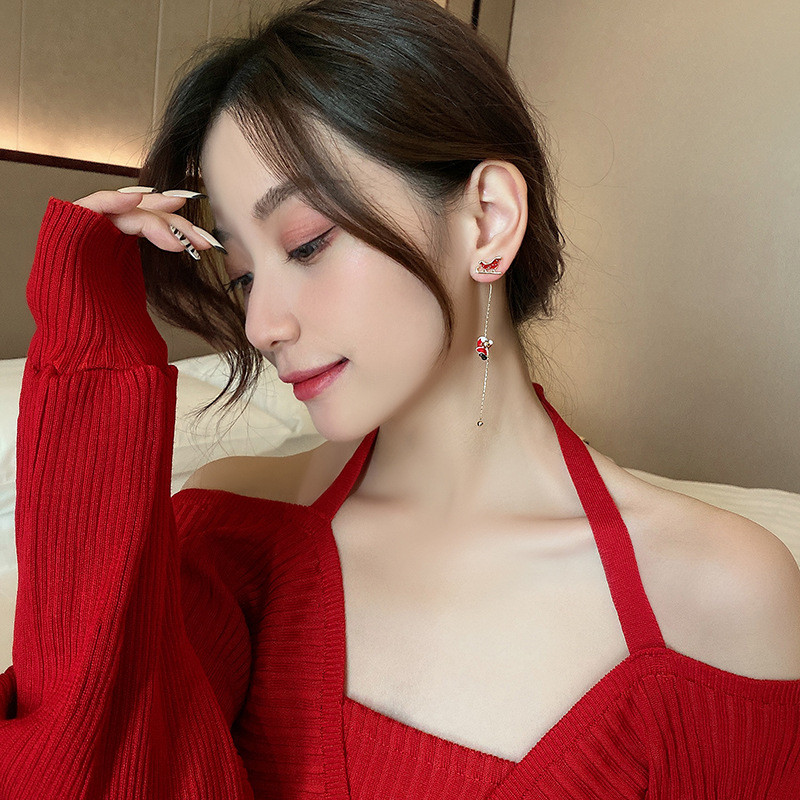 Lógas Mikulás lógó fülbevalók Szokatlan ékszerek karácsonyi újév barátnők ajándék nők hosszú ötletek tervező vicces, klassz stílus