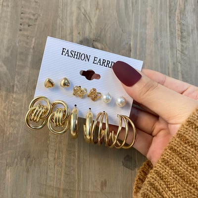 Set de cercei cu cerc din rășină acrilică punk leopard pentru femei, la modă, auriu, argintiu, cercei cerc de perle, cadouri, bijuterii
