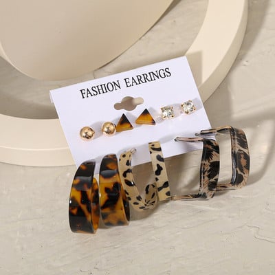 Set de cercei cu cerc din rășină acrilică punk leopard pentru femei, la modă, auriu, argintiu, cercei cerc de perle, cadouri, bijuterii