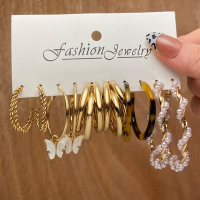 Set de cercei cu cerc din rășină acrilică punk leopard pentru femei, la modă, auriu, argintiu, cercei cerc de perle, cadouri, bijuterii