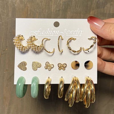 Set de cercei cu cerc din rășină acrilică punk leopard pentru femei, la modă, auriu, argintiu, cercei cerc de perle, cadouri, bijuterii