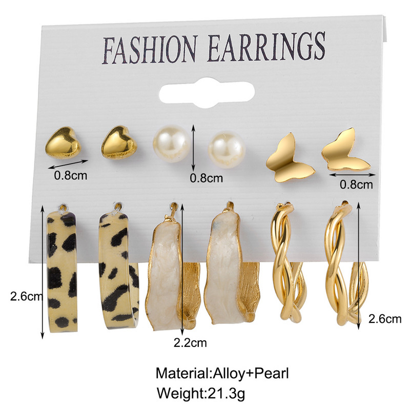 Set de cercei cu cerc din rășină acrilică punk leopard pentru femei, la modă, auriu, argintiu, cercei cerc de perle, cadouri, bijuterii