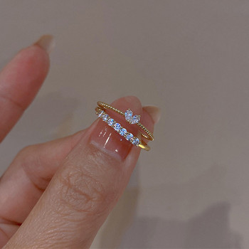 Korea Fashion Weave Crystal Heart Сладки сватбени пръстени за жени Златен годежен женски пръстен Подарък Jewerly Anillos Mujer