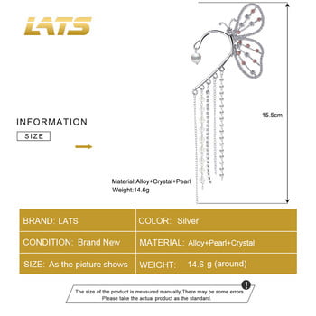 LATS Fashion Σκουλαρίκι με κλιπ πεταλούδα με κρύσταλλο για γυναίκες