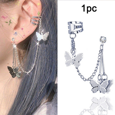 Cercei cu clemă fluture de cristal LATS pentru femei, mărgele de perle, manșetă pentru ureche, ciucuri lungi, cercei gol, bijuterii, cadouri