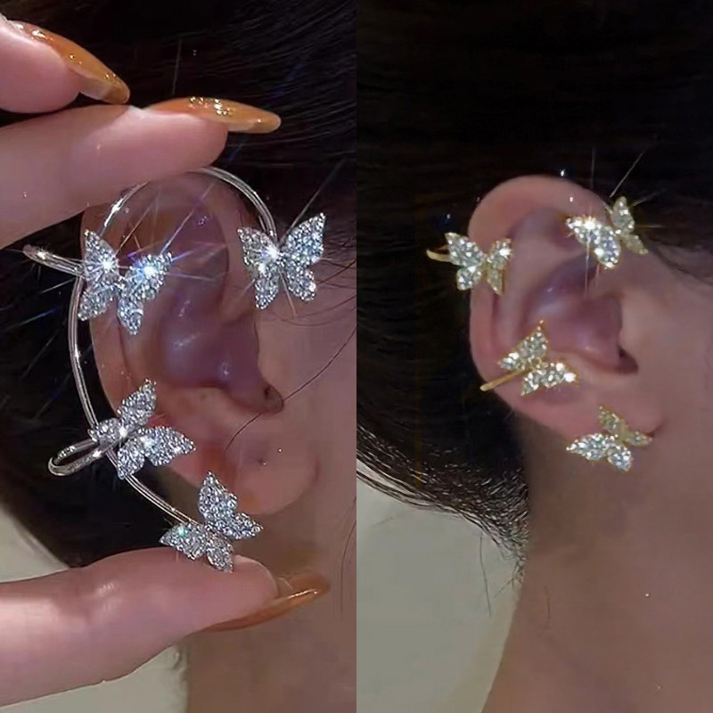 Cercei cu clemă fluture de cristal LATS pentru femei, mărgele de perle, manșetă pentru ureche, ciucuri lungi, cercei gol, bijuterii, cadouri