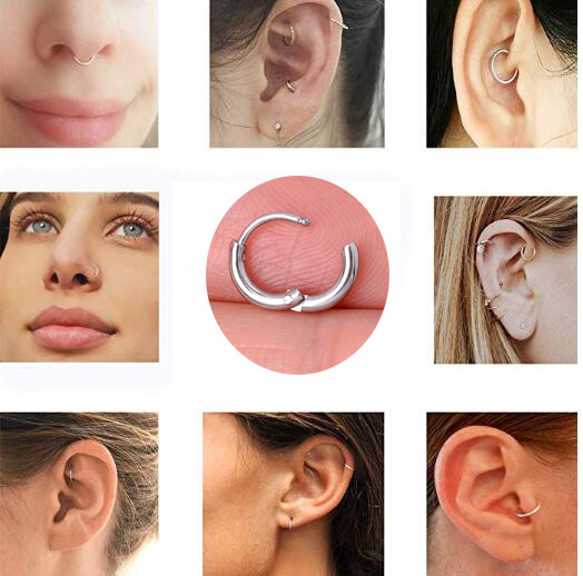 6 buc/lot Cercei mici cu cerc de metal, din oțel inoxidabil, pentru femei, fete, piercing, bijuterii, geometrice, rotunde, helix ureche