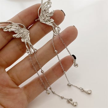 Angel Wings Liquid Metal Butterfly Tassel Ear Cuff Non Piercing Σκουλαρίκια 2022 Μοντέρνα Punk Σχέδιο Γυναικεία κοσμήματα με μακρύ κλιπ αυτιού