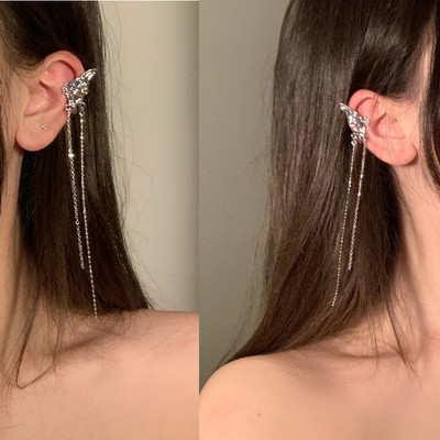 Angel Wings folyékony fém pillangó bojt fülmandzsetta, nem szúrós fülbevaló 2022 divatos punk design női hosszú fülcsipesz ékszer