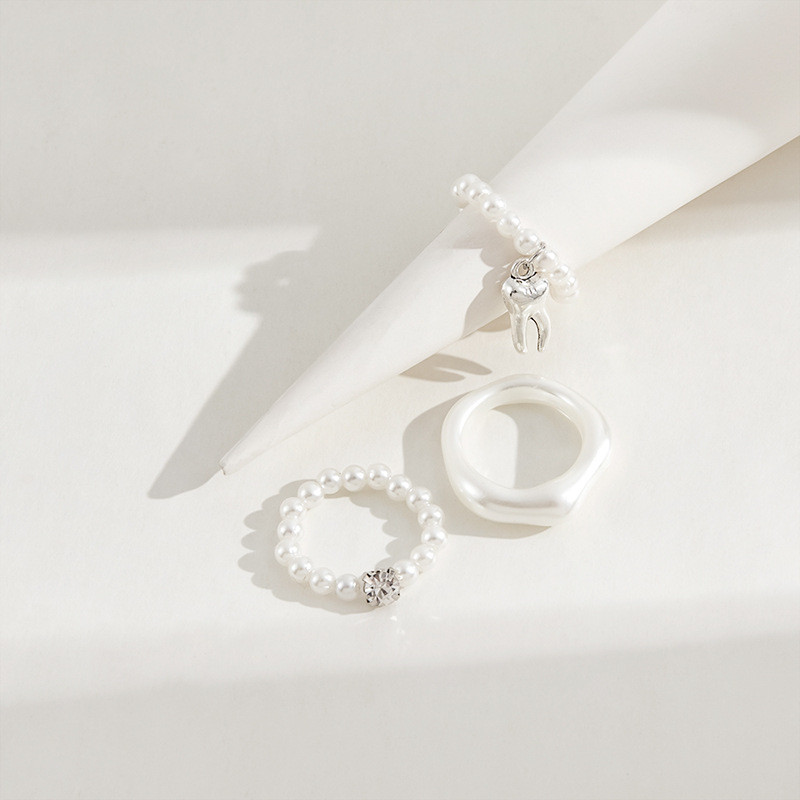 3 buc/set inele de perle vintage perle boemia perle strălucitoare zirconi pandantiv din metal inele neobișnuite bijuterii la tendință feminină cadouri