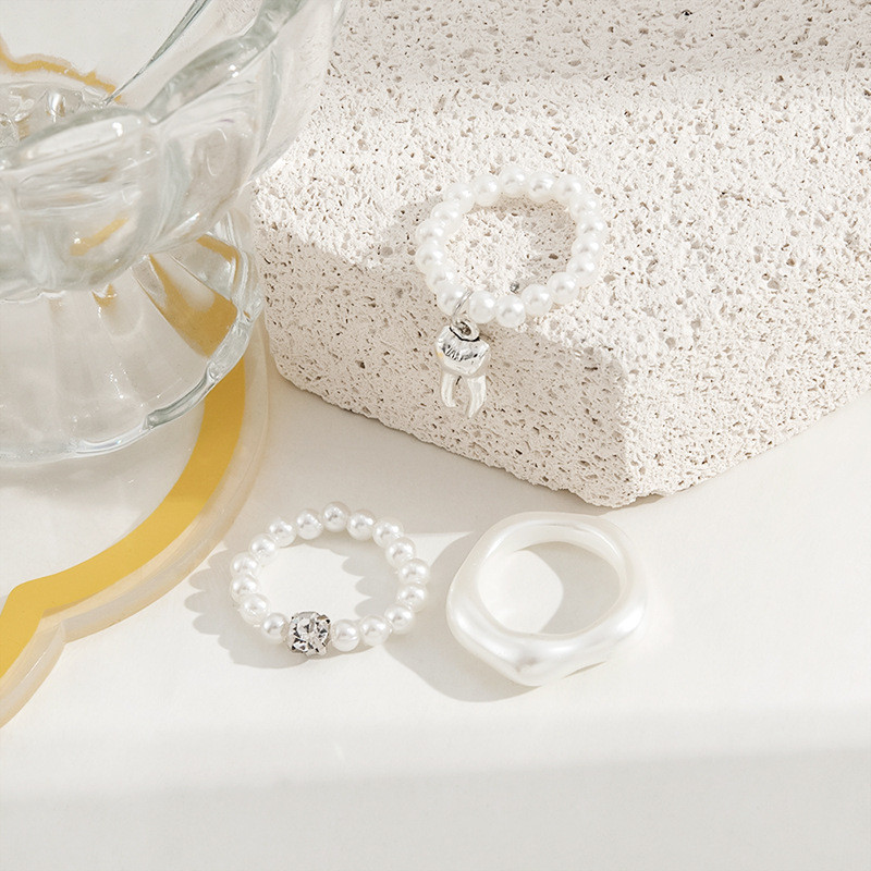 3 buc/set inele de perle vintage perle boemia perle strălucitoare zirconi pandantiv din metal inele neobișnuite bijuterii la tendință feminină cadouri