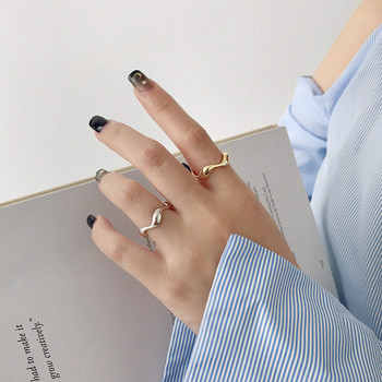XIYANIKE Сребърен цвят Творчески ръчно изработени пръстени Неправилна вълна Гладки годежни бижута за жени Размер 16,5 mm Регулируем
