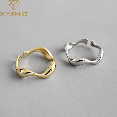 XIYANIKE Culoarea argintie Inele creative lucrate manual Val neregulat Bijuterii de logodna pentru femei Dimensiune 16,5 mm Ajustabil