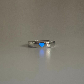 Светещ любовен пръстен със сърце, светещ в тъмното, модни регулируеми пръстени за двойки, сребърен цвят, розово, синьо и светло, бижута, подарък за любовник
