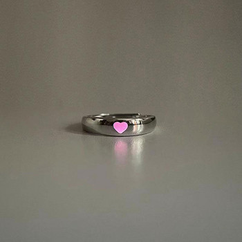 Светещ любовен пръстен със сърце, светещ в тъмното, модни регулируеми пръстени за двойки, сребърен цвят, розово, синьо и светло, бижута, подарък за любовник