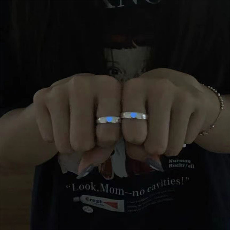Inel luminos cu inimă de dragoste, care strălucește în întuneric, inele de cuplu reglabile, culoare argintie, roz, albastru, bijuterii, cadou pentru iubit