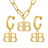 Francia INS dupla B betűs vastag láncú nyaklánc fülbevaló nőknek divatos rozsdamentes acél 18K aranyozott ékszer ajándék