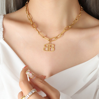Francia INS dupla B betűs vastag láncú nyaklánc fülbevaló nőknek divatos rozsdamentes acél 18K aranyozott ékszer ajándék