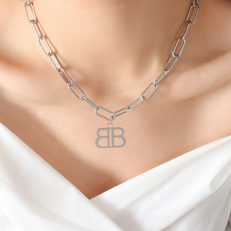 Francia INS dupla B betűs vastag láncú nyaklánc fülbevaló nőknek divatos rozsdamentes acél 18K aranyozott ékszer ajándék