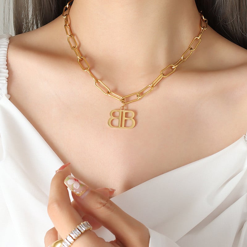 Francia INS dupla B betűs vastag láncú nyaklánc fülbevaló nőknek divatos rozsdamentes acél 18K aranyozott ékszer ajándék