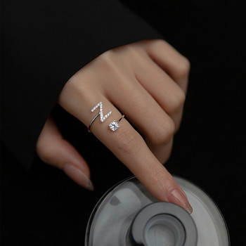 TrustDavis Real 925 ασημένια δαχτυλίδια για γυναίκες Κοσμήματα γάμου 26 Letter Clear CZ Ανοιγόμενο δαχτυλίδι Fine Jewelry DA3121