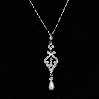 AMC Korea Pearl Stud fülbevaló nyaklánc szett cirkon ékszer szett ezüst színű menyasszonyi esküvői kiegészítők Ajándékok nőknek