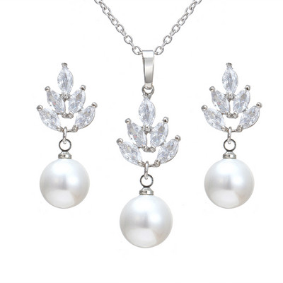 AMC Korea Pearl Stud fülbevaló nyaklánc szett cirkon ékszer szett ezüst színű menyasszonyi esküvői kiegészítők Ajándékok nőknek