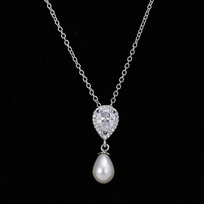 AMC Korea Pearl Stud fülbevaló nyaklánc szett cirkon ékszer szett ezüst színű menyasszonyi esküvői kiegészítők Ajándékok nőknek