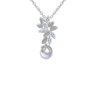 AMC Korea Pearl Stud fülbevaló nyaklánc szett cirkon ékszer szett ezüst színű menyasszonyi esküvői kiegészítők Ajándékok nőknek