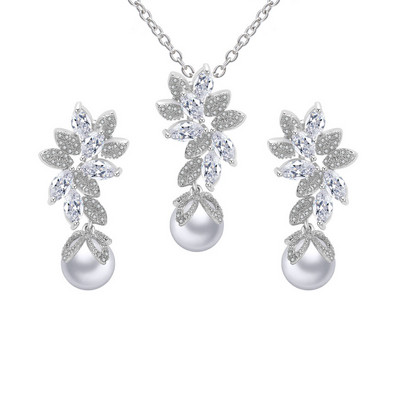 AMC Korea Pearl Stud fülbevaló nyaklánc szett cirkon ékszer szett ezüst színű menyasszonyi esküvői kiegészítők Ajándékok nőknek