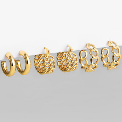 3 pár kreatív arany színű geometriai szabálytalan kalapált fülbevaló vintage csavart kubai lánc karika fülbevaló készlet női ékszerekhez