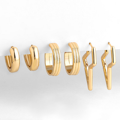 3 pár kreatív arany színű geometriai szabálytalan kalapált fülbevaló vintage csavart kubai lánc karika fülbevaló készlet női ékszerekhez