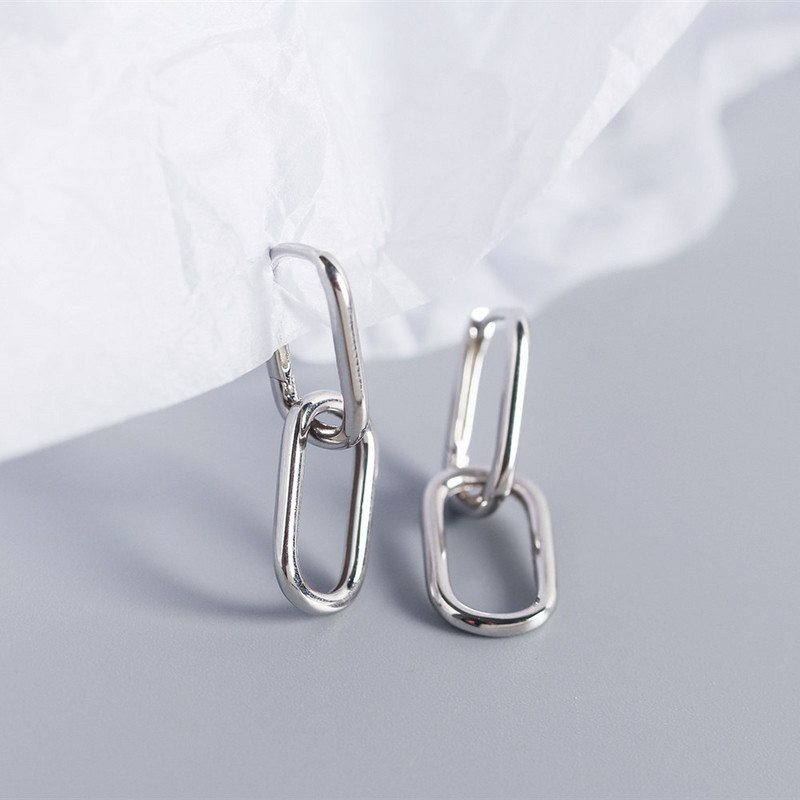 XIYANIKE Cercei cu cerc cu doi ovali în formă de O, de culoare argintie, geometrice, pentru femei, de modă simplă, detașabile, accesorii, cadou