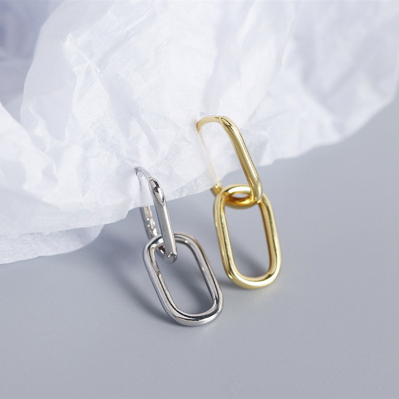 XIYANIKE Cercei cu cerc cu doi ovali în formă de O, de culoare argintie, geometrice, pentru femei, de modă simplă, detașabile, accesorii, cadou