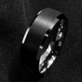 Inel negru de modă pentru bărbați, inel din oțel inoxidabil de 8 mm, periat mat, banda de logodnă de nuntă, bijuterii unisex, cadou de aniversare pentru bărbați
