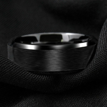 8 мм черен моден мъжки пръстен Пръстен от неръждаема стомана Матирана сватбена годежна лента Унисекс бижута Мъжки подарък за рожден ден