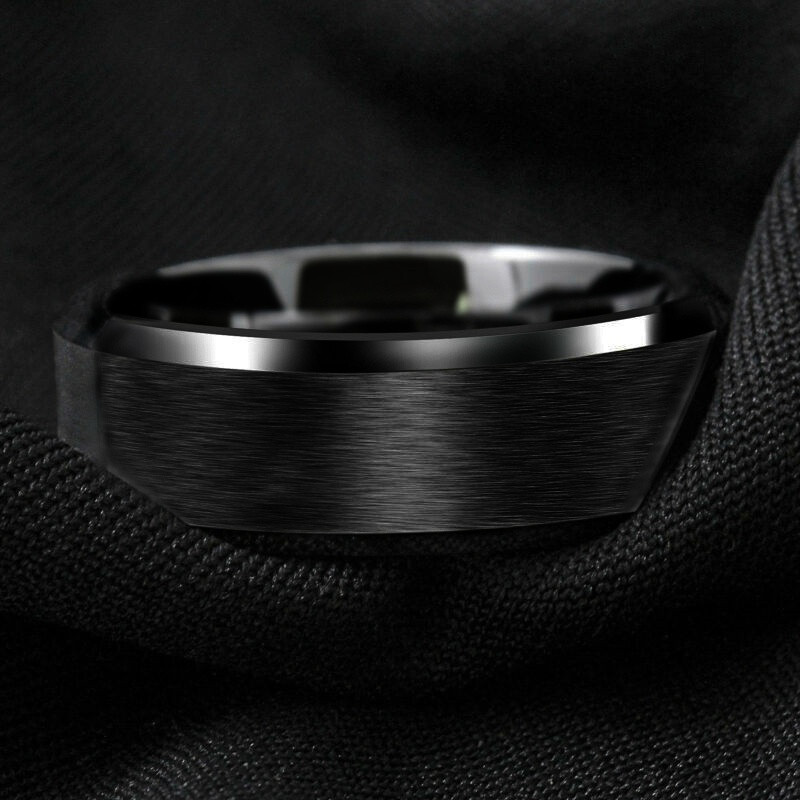 Inel negru de modă pentru bărbați, inel din oțel inoxidabil de 8 mm, periat mat, banda de logodnă de nuntă, bijuterii unisex, cadou de aniversare pentru bărbați