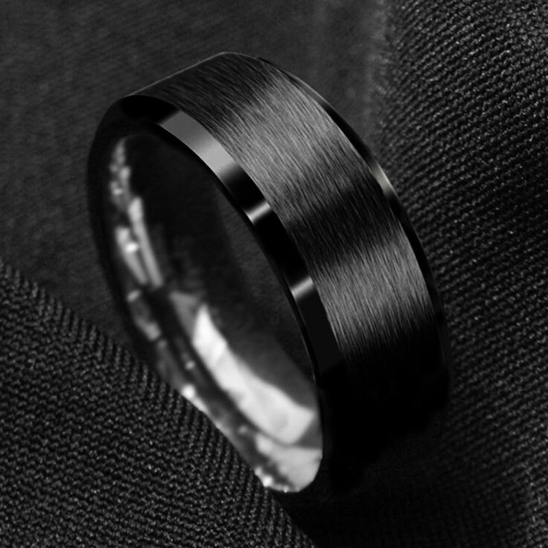 Inel negru de modă pentru bărbați, inel din oțel inoxidabil de 8 mm, periat mat, banda de logodnă de nuntă, bijuterii unisex, cadou de aniversare pentru bărbați