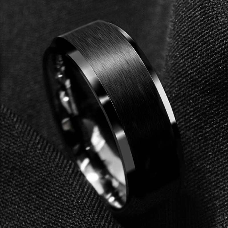 Inel negru de modă pentru bărbați, inel din oțel inoxidabil de 8 mm, periat mat, banda de logodnă de nuntă, bijuterii unisex, cadou de aniversare pentru bărbați
