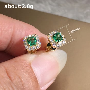 Huitan Eternity Green CZ Stud σκουλαρίκια για γυναίκες Χρυσό χρώμα Πολυτελή Νυφικά σκουλαρίκια Κομψά αξεσουάρ αυτιών Κοσμήματα για πάρτι