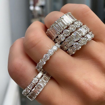 Πολυτελές γυναικείο πέτρινο δαχτυλίδι από λευκό κρύσταλλο Ακανόνιστες βέρες από ζιργκόν για γυναίκες Μοντέρνο γεωμετρικό δαχτυλίδι αρραβώνων