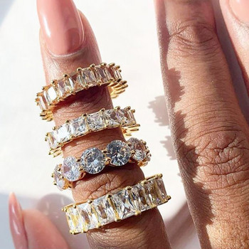 Луксозен женски пръстен с бял кристален камък, сватбени пръстени с неправилен цирконий за жени, модерен годежен пръстен с геометричен циркон