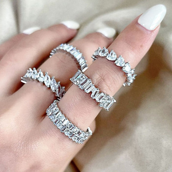 Луксозен женски пръстен с бял кристален камък, сватбени пръстени с неправилен цирконий за жени, модерен годежен пръстен с геометричен циркон